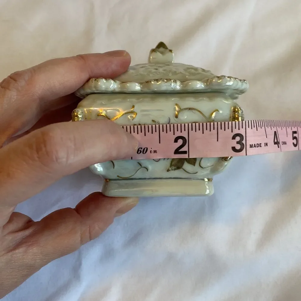 Vintage Victorian Style Floral Porcelain Opalescent Trinket Box